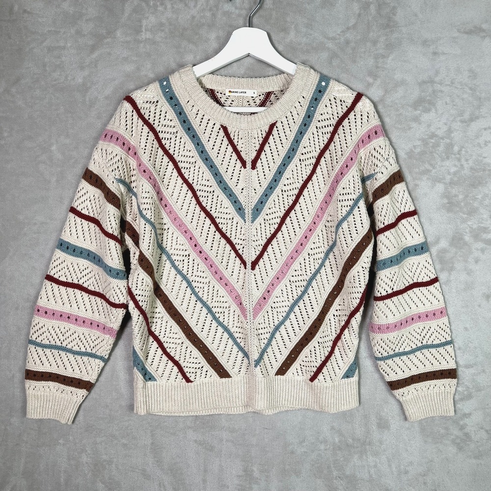 Marine Layer Sweater Size Small Brooke Stripe Open Stitch Crewneck Women's Cozy